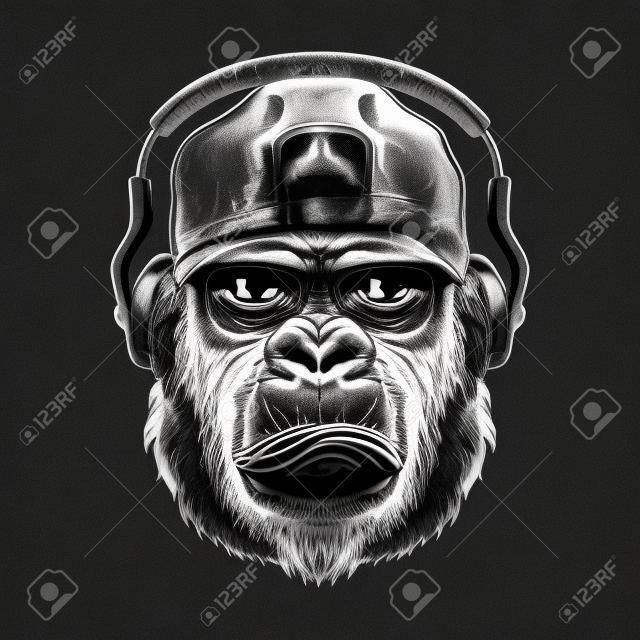 Gorilla fej fekete-fehér stílusban