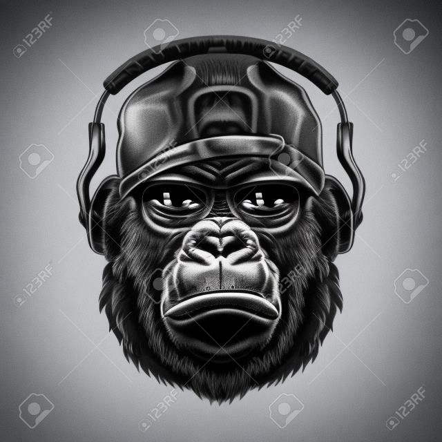 Gorilla fej fekete-fehér stílusban