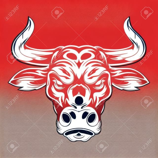 Tête de taureau rouge fort Vintage sur fond blanc isolé illustration vectorielle