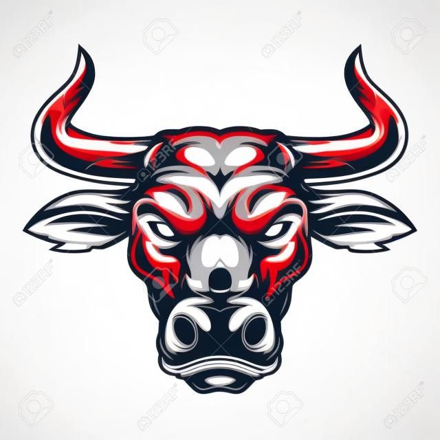 Vintage strong red bull head on white background isolated vector illustration