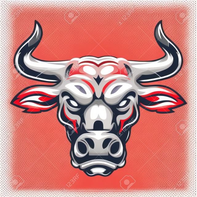Vintage forte testa di toro rosso su sfondo bianco isolato illustrazione vettoriale