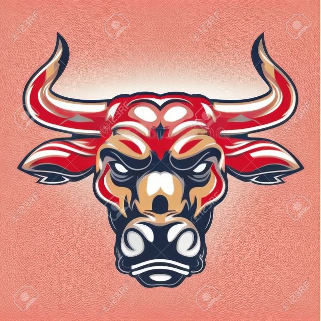 Vintage sterke rode stier hoofd op witte achtergrond geïsoleerde vector illustratie