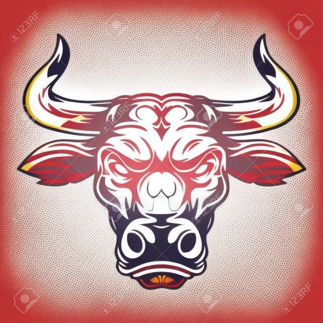 Vintage sterke rode stier hoofd op witte achtergrond geïsoleerde vector illustratie