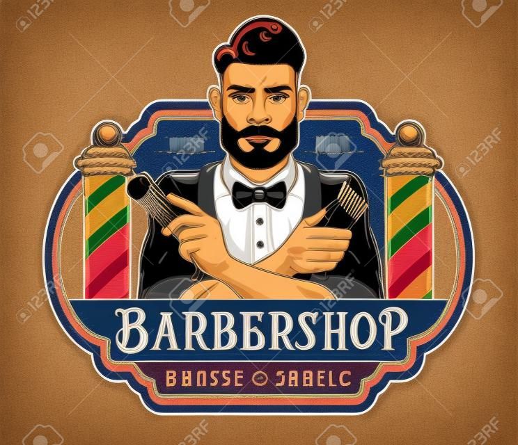 Barbershop vintage kolorowa etykieta