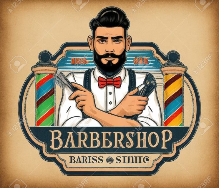 Etichetta colorata vintage da barbiere