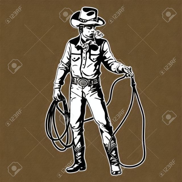 Cowboy lasso monochrome vintage sticker