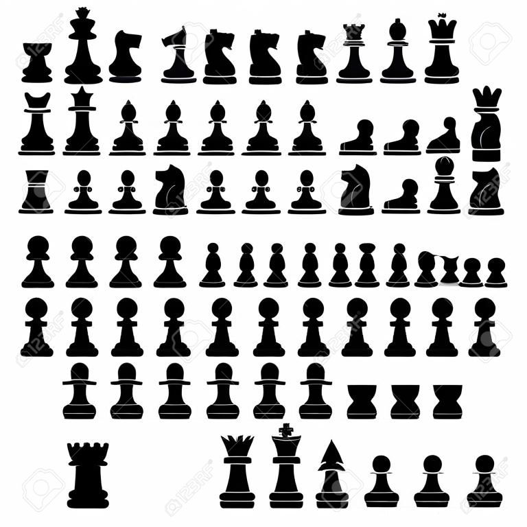 Chess Pieces Silhouette - schwarz und weiß Illustration Set
