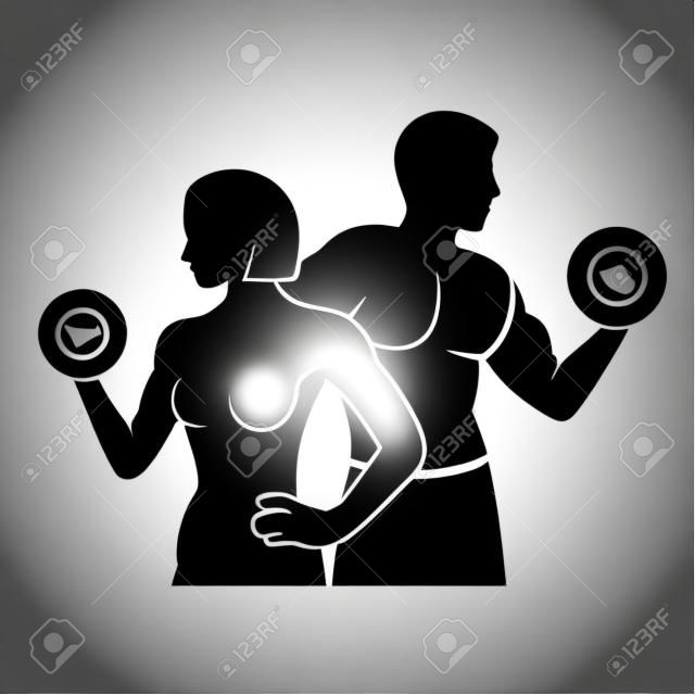 男性と女性フィットネス シルエット ベクトルのロゴのアイコン