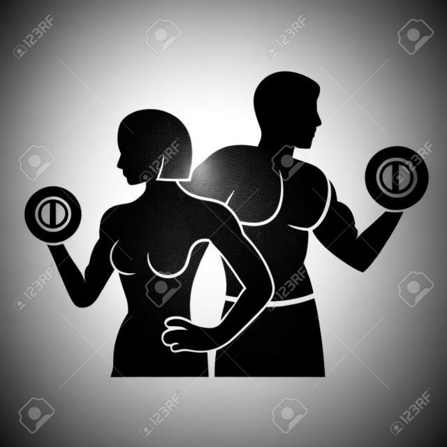男人和女人健身剪影矢量標誌圖標