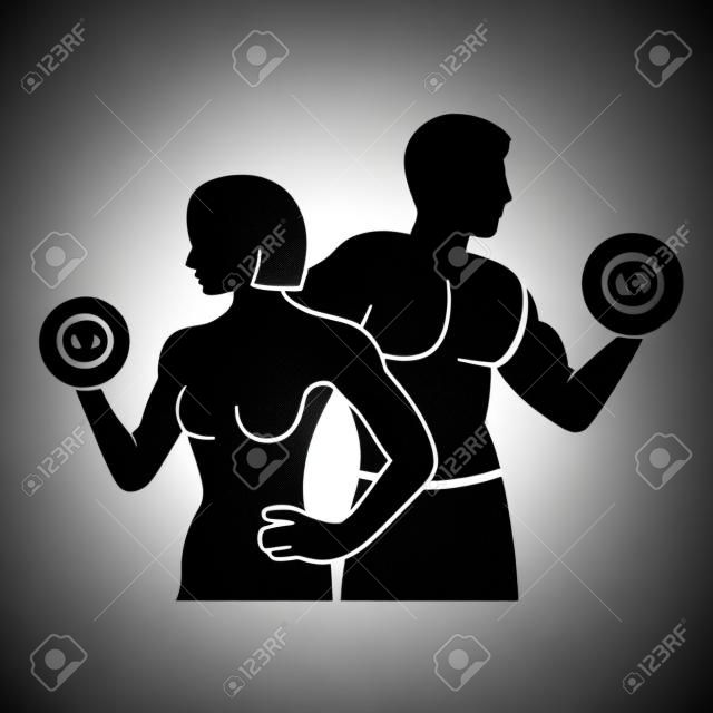 男性和女性健身剪影矢量图标图标