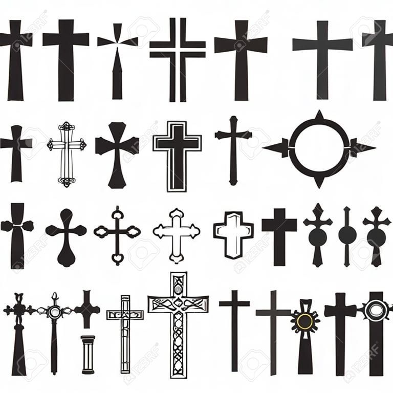 Christian cross icons set vector illustration