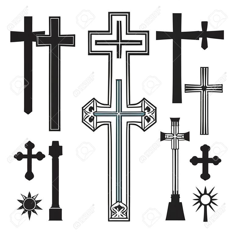 Christian cross icons set vector illustration