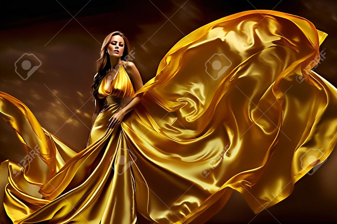 Fashion Model Woman Dress, Lady In Fluttering Silk Beauty Gown, Fabric Waving On Wind, Beautiful Girl With Long Dynamic Flying Cloth