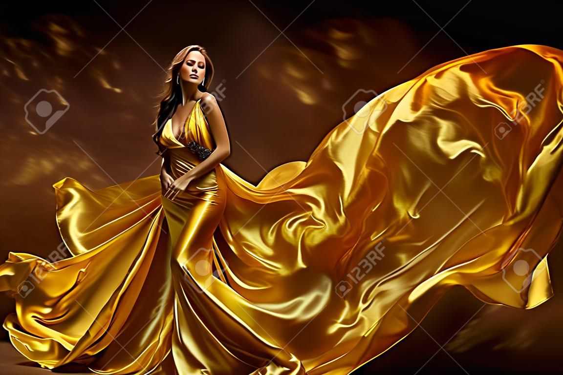 Model Frauen-Kleid, Dame In Flatternde Silk Schönheitskleid, Stoff waving Wind, schönes Mädchen mit langen Dynamische Fliegen Tuch