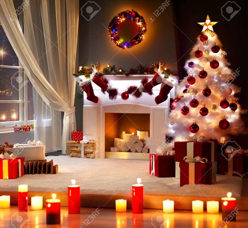 Noel İç, Xmas Tree Şömine Işık, Süslü Ev Odası