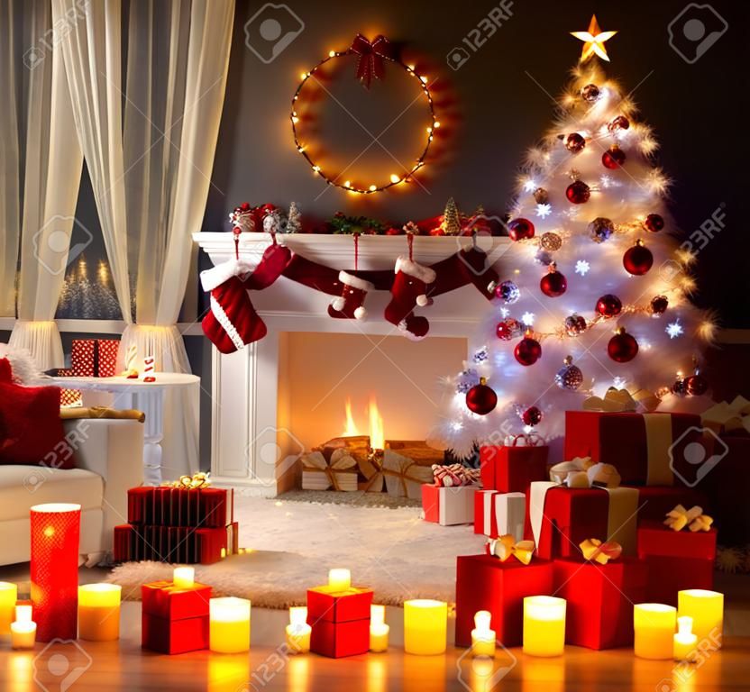 크리스마스 인테리어, 크리스마스 트리 벽난로 빛, 장식 홈 룸