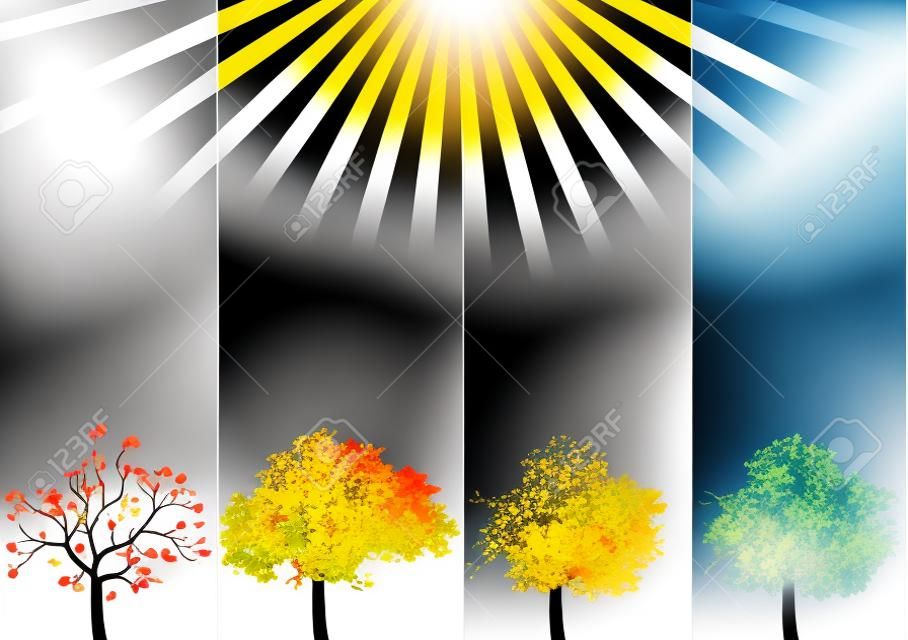 Quatre bannières saisons avec Résumé arbres