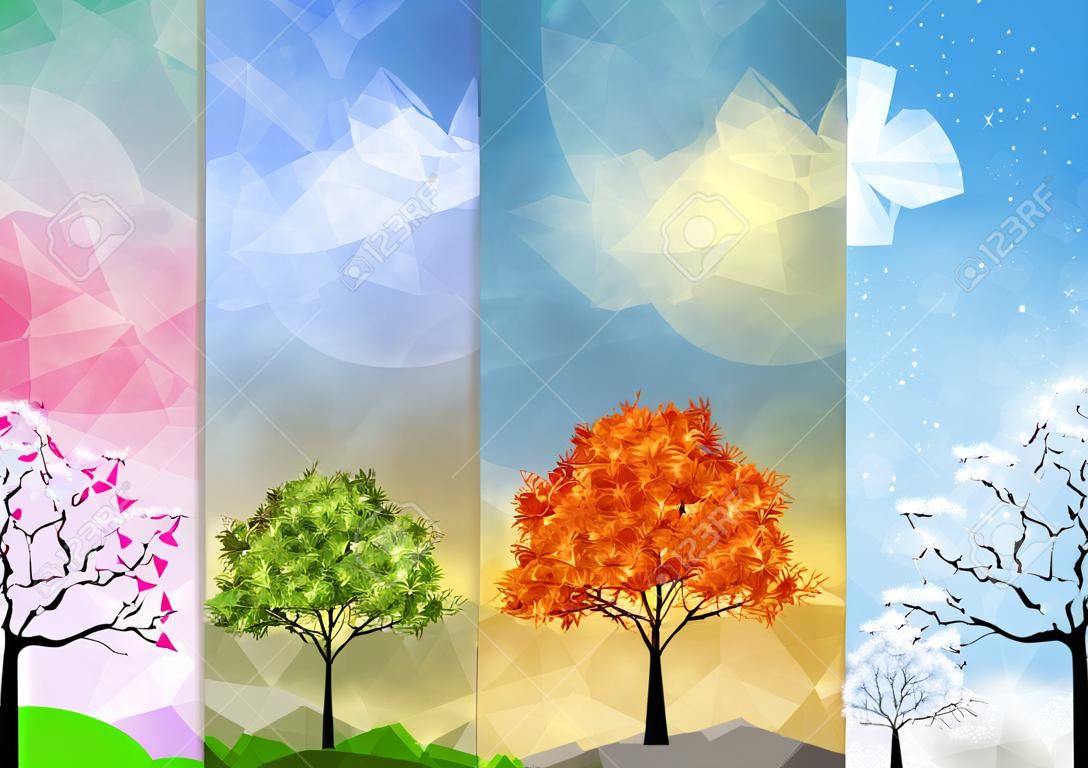 Four Seasons Banners with Abstract Trees Illustration