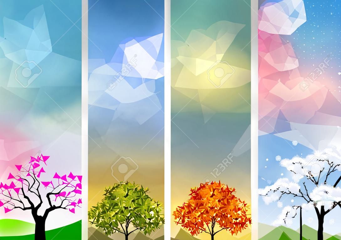 Four Seasons Banners with Abstract Trees Illustration
