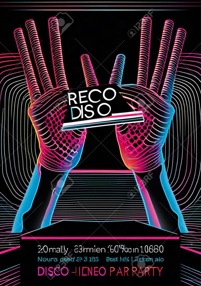 Retro Neon Disco Party Flyer plantilla - ilustración vectorial