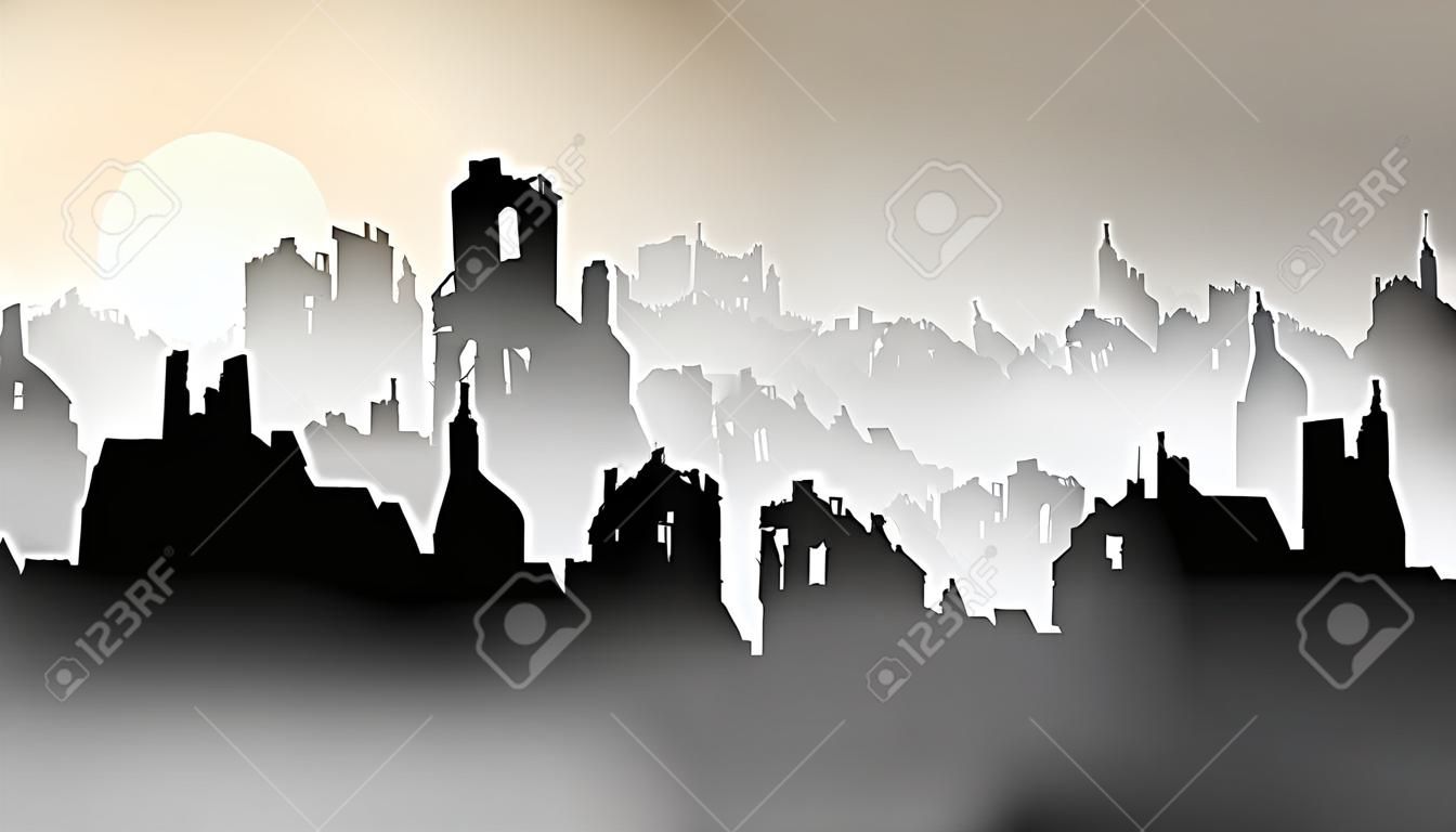 Silhouette de bâtiments détruits - Illustration vectorielle