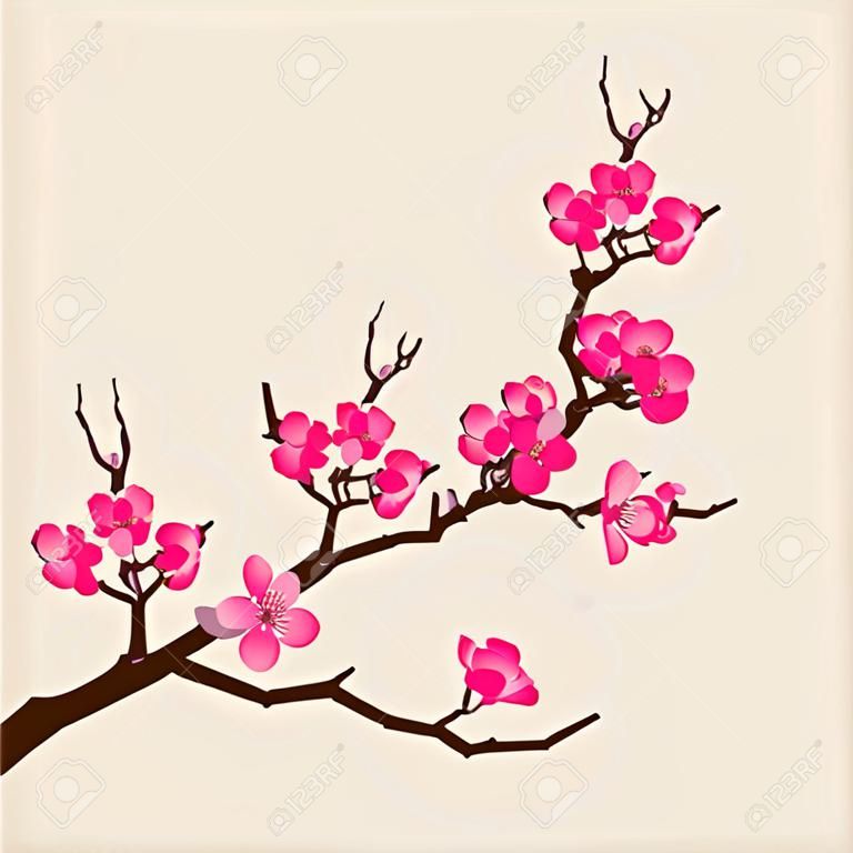 Card with stylized cherry blossom flowers 