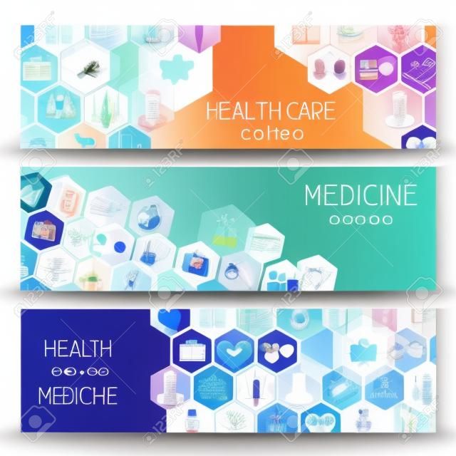 Medical and health care horizontal banners.