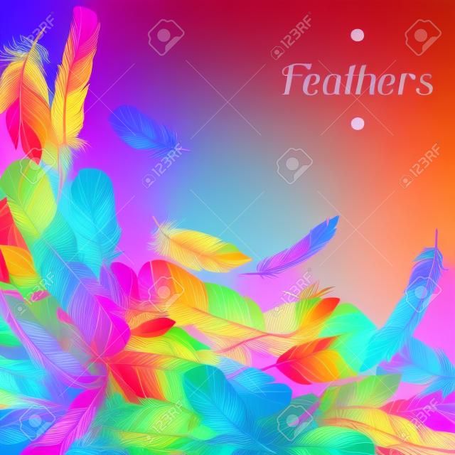 Colorful background with bright abstract transparent feathers