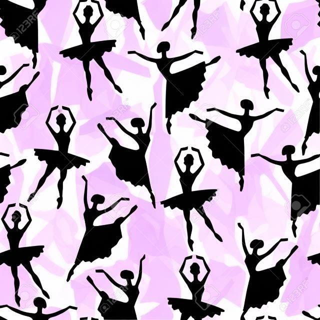 Seamless pattern di ballerine sagome in pose di danza