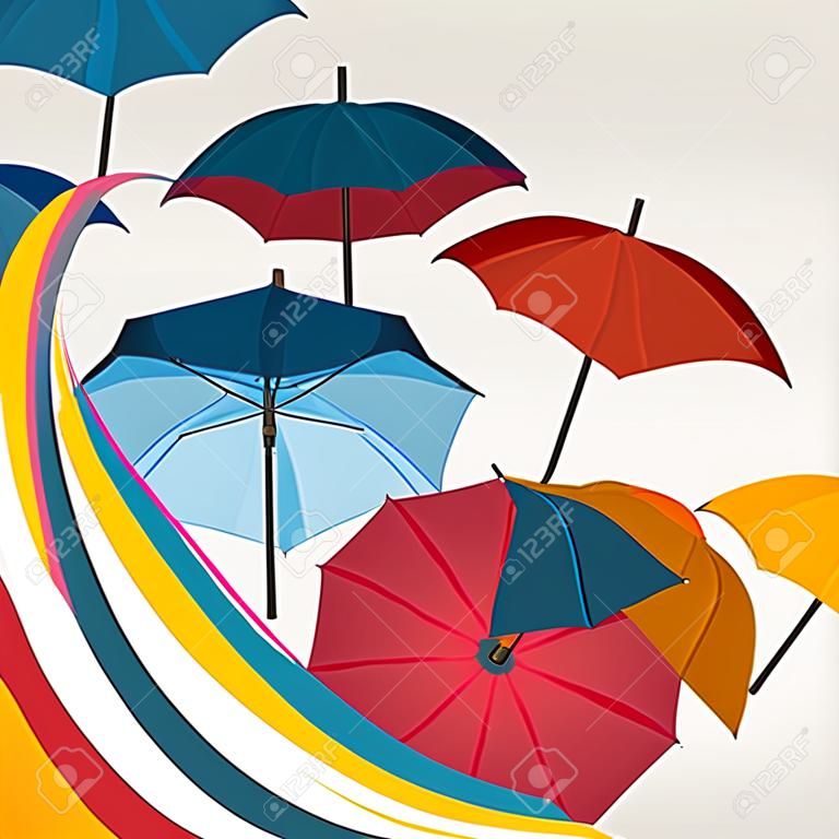 Sfondo astratto con ombrelloni colorati per biglietto di auguri.