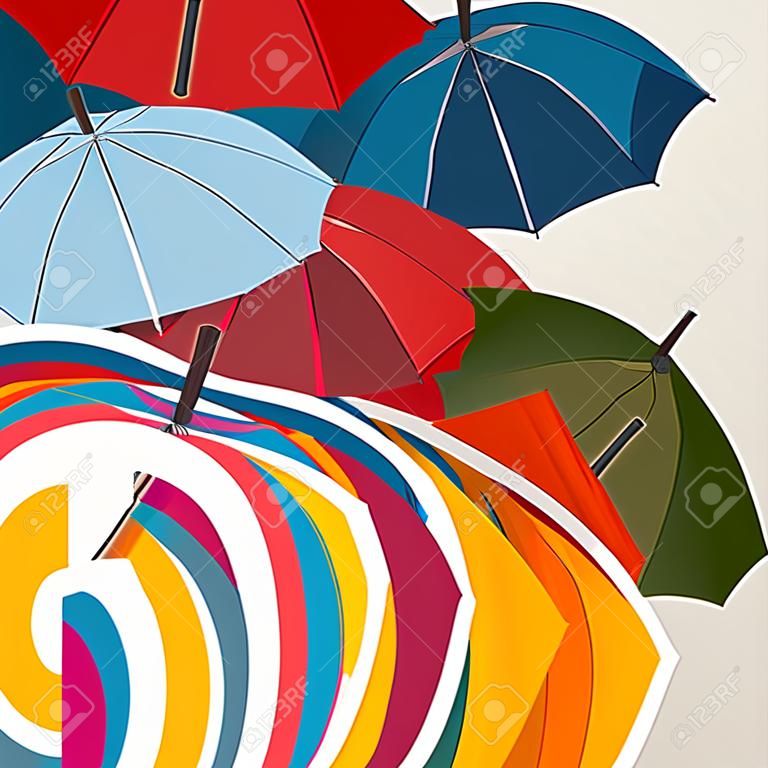 Sfondo astratto con ombrelloni colorati per biglietto di auguri.