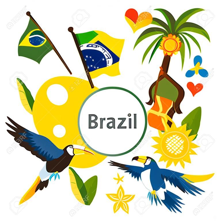 Бразилия фон со стилизованными объектами и культурных символов.