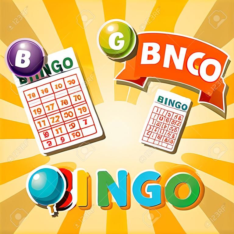Bingo oder Lotteriespiel Hintergrund mit Kugeln und Karten.