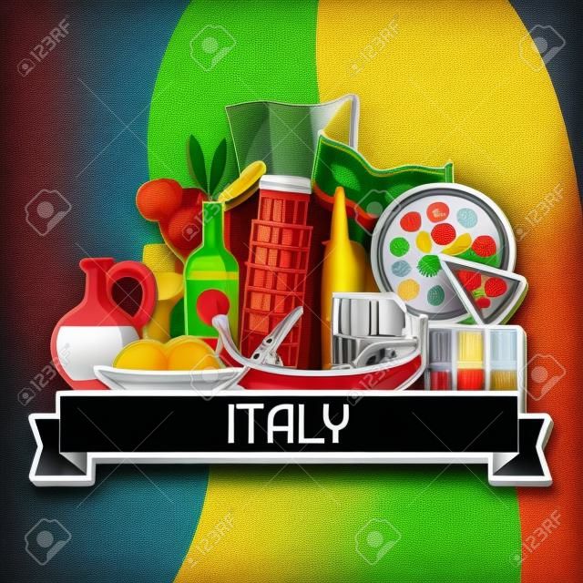 Olasz háttér kialakítása. Olasz matrica szimbólumok és tárgyak