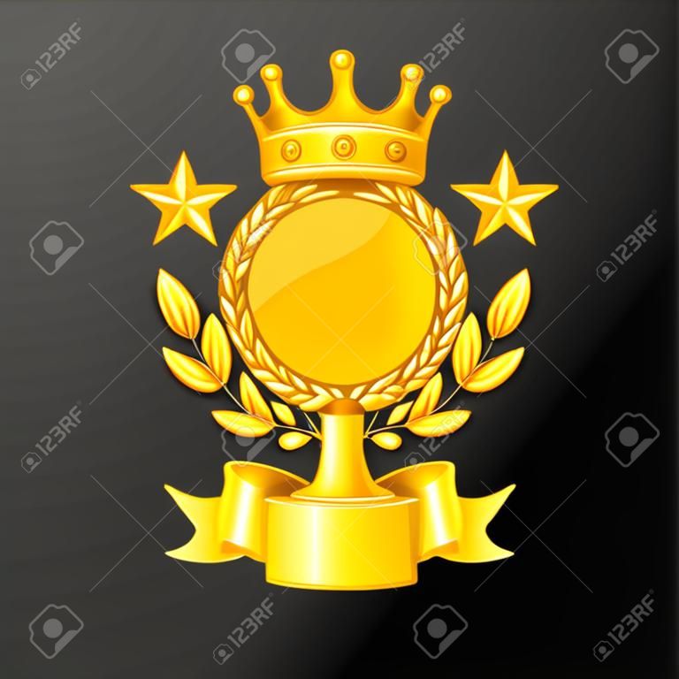 Coupe d'or réaliste avec une couronne de Laurier. Illustration de prix pour des compétitions sportives ou corporatives