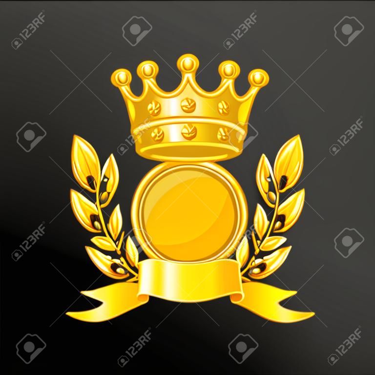Coupe d'or réaliste avec une couronne de Laurier. Illustration de prix pour des compétitions sportives ou corporatives
