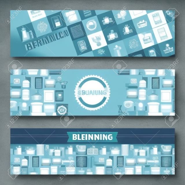 Plumbing banners design. Illustration for sanitary engineering shop. Sale, service and installation.