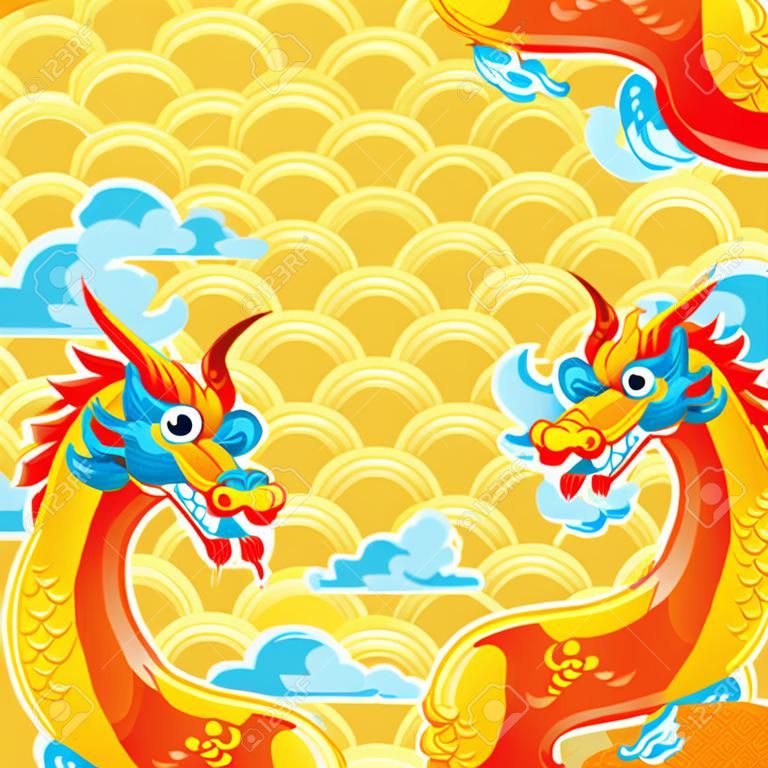 Sfondo con draghi cinesi. Simbolo della Cina tradizionale. Animali mitologici asiatici.