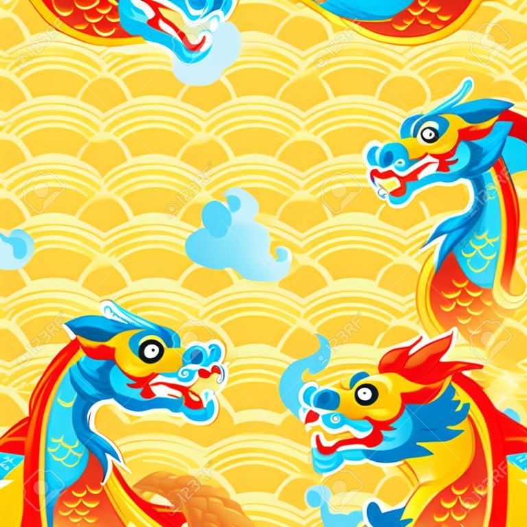Sfondo con draghi cinesi. Simbolo della Cina tradizionale. Animali mitologici asiatici.