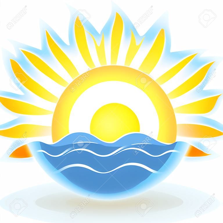 Die Sonne und das Meer. Ein Symbol für das Projekt. Vektor-illustration