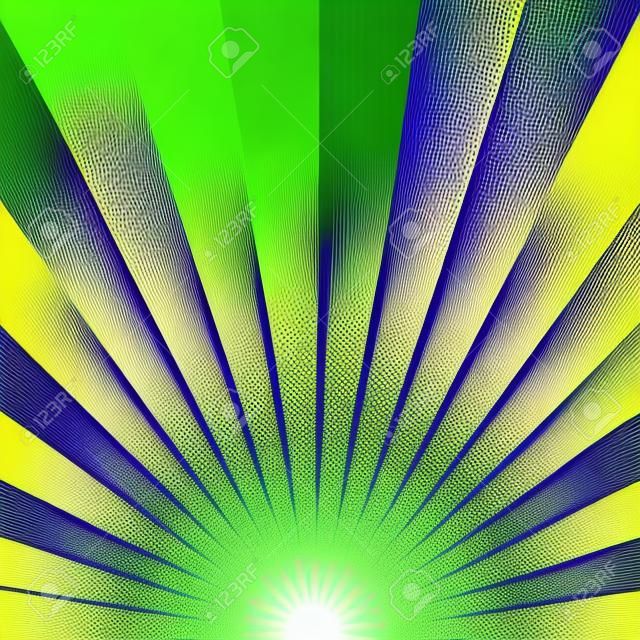 Sunburst-Hintergrundvektormuster mit grüner Grasfarbpalette von gewirbeltem radial gestreiftem Design.