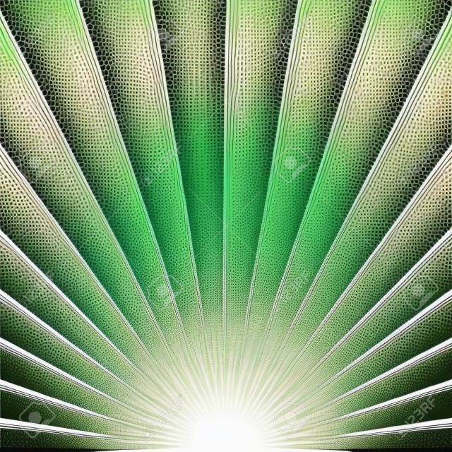 Swirled 방사형 스트라이프 디자인의 녹색 잔디 색상 팔레트가 있는 선버스트 배경 벡터 패턴입니다.
