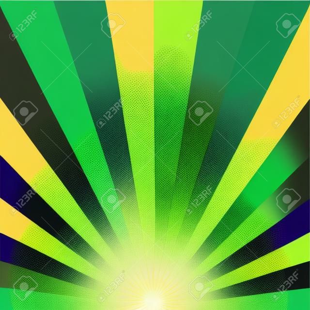 Patrón de vector de fondo Sunburst con paleta de colores de hierba verde de diseño de rayas radiales arremolinados.