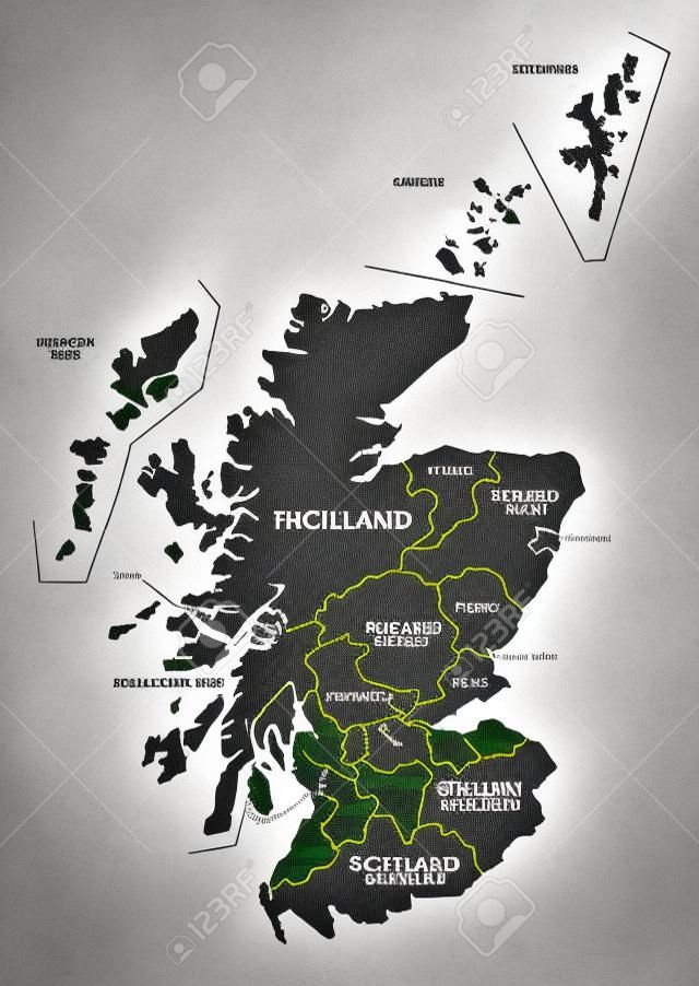 Schottland Karte beschriftet schwarze Illustration