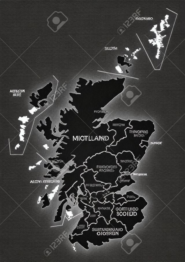 Scozia Mappa etichetta illustrazione nera