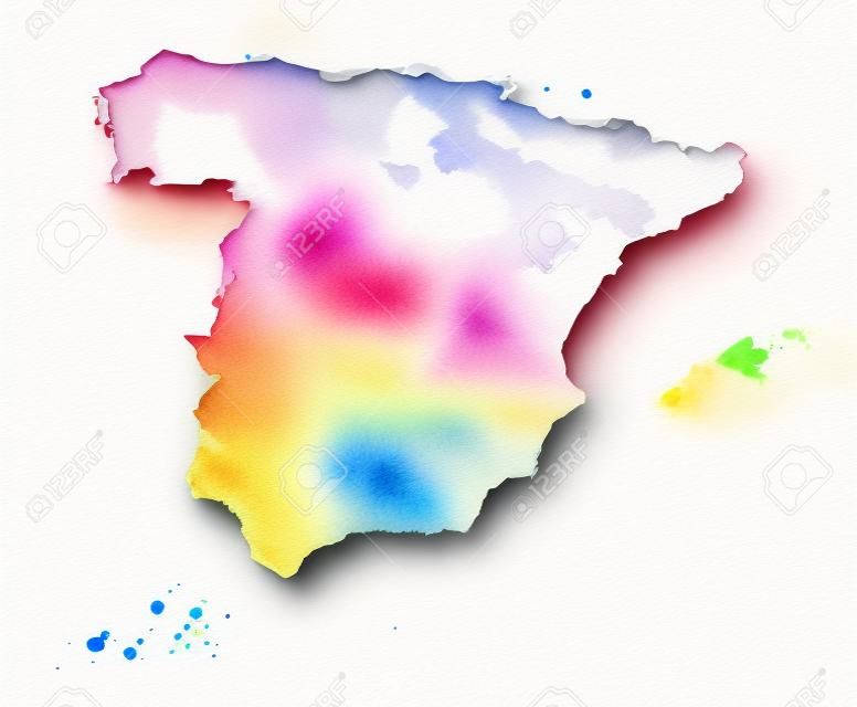 Beyaz bir arka plan önünde İspanya suluboya harita