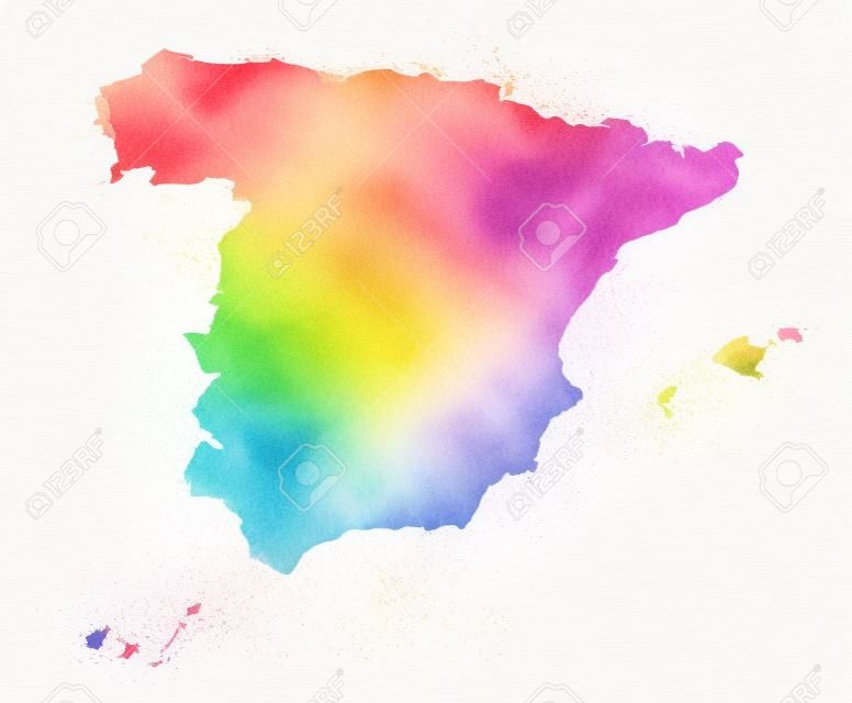 Beyaz bir arka plan önünde İspanya suluboya harita