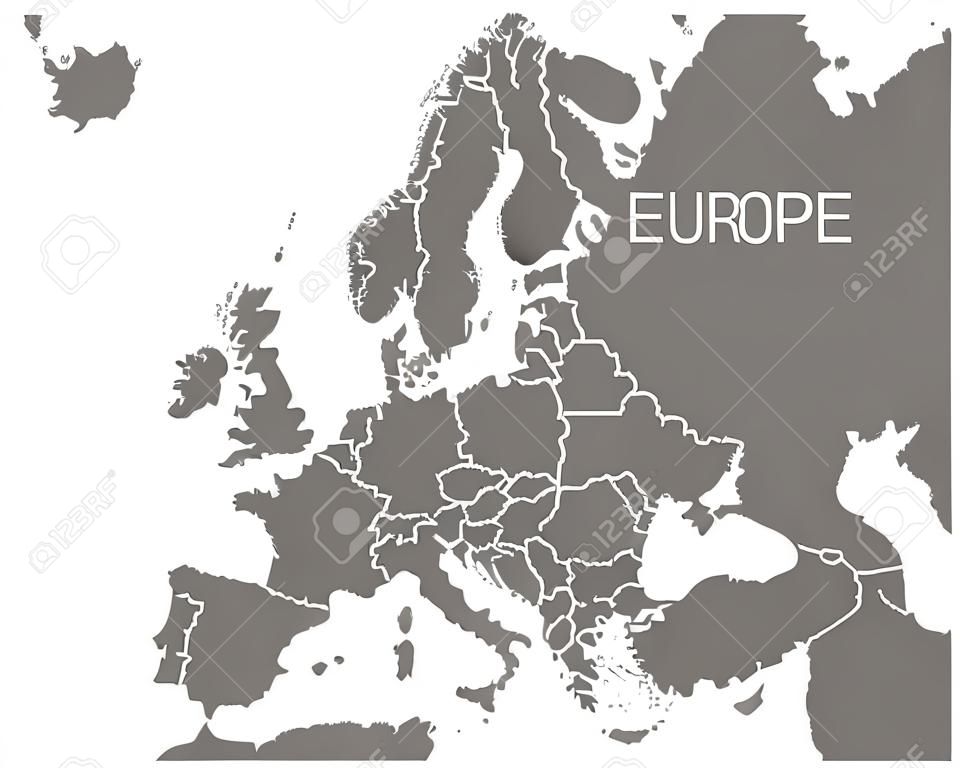 Moderne Karte - Europa mit aktualisierten Staaten von 2019 in grau