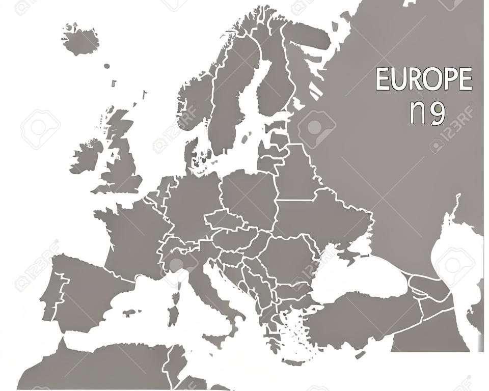 Moderne Karte - Europa mit aktualisierten Staaten von 2019 in grau