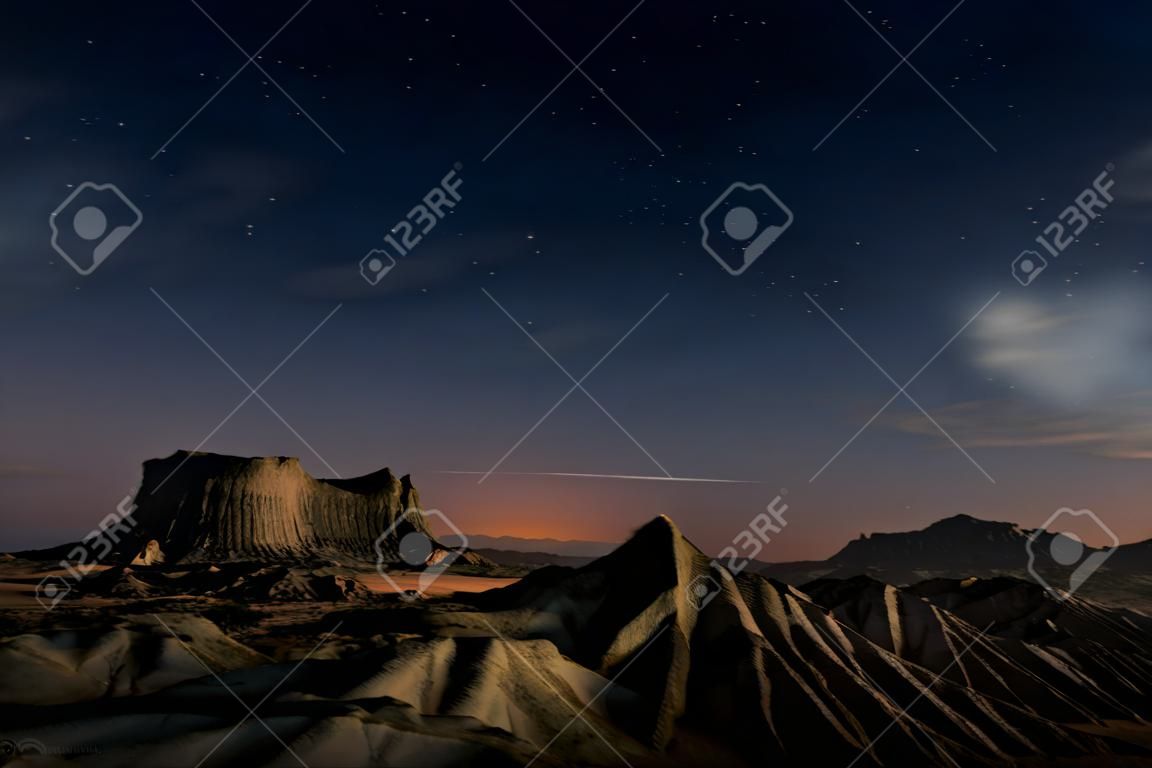 Desert of Bardenas at night.
